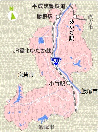 小竹町からアクセス可能な鉄道マップ